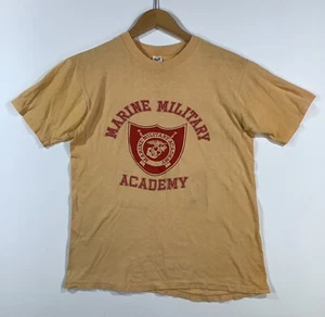 Vintage 70s U.S. Marine Military Academy Yellow Red Graphic T-Shirt Size L USMC - Picture 1 of 6