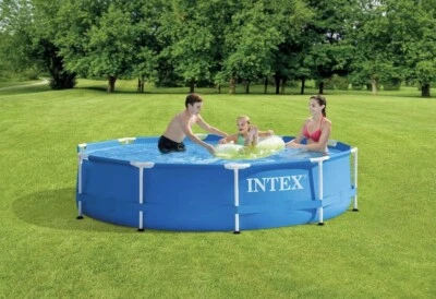Intex 10' x 30" Metal Frame Round Above Ground Swimming Pool Set w/ Filter Pump - Image 1 of 2