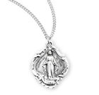 Fancy Baroque Style Sterling Silver Miraculous Medal Pendant Necklace, 4/5 Inch