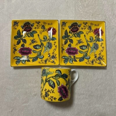 WEDGWOOD WONDERLUST 黄色 Tonquin 马克杯/方形盘盘 14.5 厘米一对套装 — 第 1/4 张图片