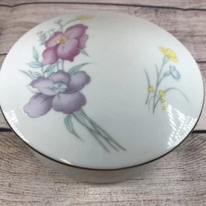 VINTAGE Porcelain Floral Round Dresser Trinket Box, Made In Japan 6” Across - Picture 1 of 5