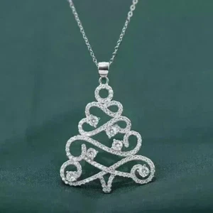 1Ct Round Lab Created Diamond Tree Pendant 14K White Gold Plated Free Chain - Picture 1 of 5