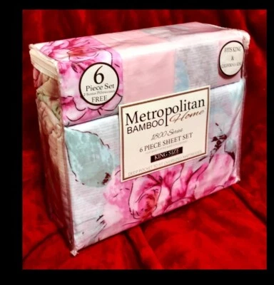 JUEGO DE SÁBANAS DE BAMBÚ METROPOLITANO SERIE 1800 6 piezas tamaño king, incluye 2 fundas de almohada gratis, Foto 1 de 4