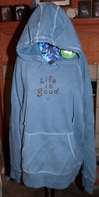 Medium NWT Men's Life is Good Softwash Blue LS Pullover Hoodie Sweatshirt - Image 1 of 4