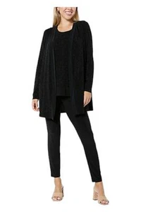 Nina Leonard 3-piece Glitter Knit Cardigan Tank & Pant Set Black - Picture 1 of 1