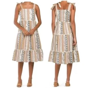 Lucky Brandneu! Vintage Blumen Hängerchen Stufen Dobby Baumwolle Midikleid Größe Large - Bild 1 von 14