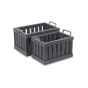 Juego de 2 cajas de listones de madera negra para granja francesa con asas laterales de metal - Imagen 1 de 3