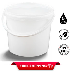 Contenedor de almacenamiento de cubo de 5 L bañeras de cubo + tapa mango de plástico alimentación para mascotas GRADO ALIMENTICIO - Imagen 1 de 66