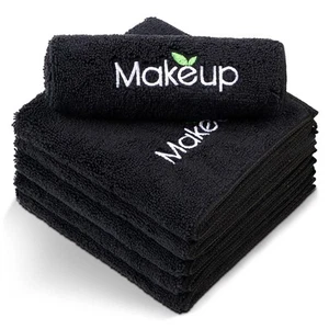Microfiber Makeup Remover Cloths 6-Pack Soft Quick Dry Face Towels Black 13 - Picture 1 of 7