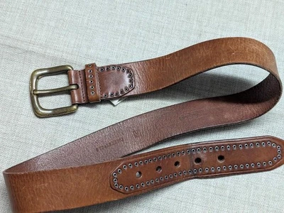 Cinturón de cuero vintage Y2K FOSSIL moto 32 patín STUDDED marrón años 90 punk Foto 1 de 4