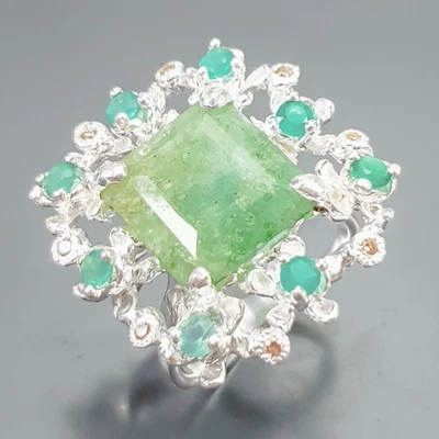Anillo de berilo verde natural fino arte plata de ley 925 talla 7/B-R4080 Foto 1 de 4
