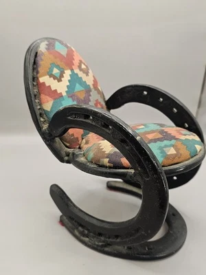 Vintage Small Southwesr Horse Horseshoe Chair Folkart Great Pattern & Colors - Image 1 of 4