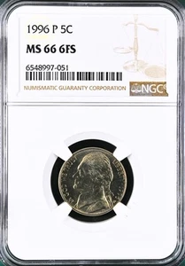 1996-P Jefferson Nickel 5C NGC MS66 6FS 5 Cents 6 Full Steps Toned Toning - Picture 1 of 2