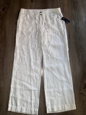 Inc International Concepts White 100% Linen Pants Size 10 Wide Leg Boho Coastal - Image 1 of 4