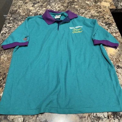 Vintage 80s 90s Walmart Computer Consultant Blue Purple Uniform Polo Shirt Sz XL - Image 1 of 4