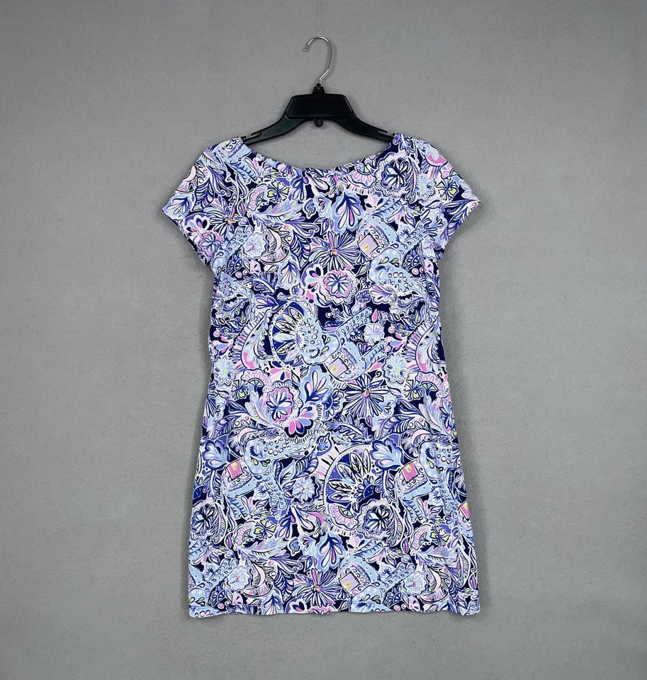 Платье Lilly Pulitzer женское среднее сине-розовое с цветочным принтом слон хлопок - Изображение 1 из 4