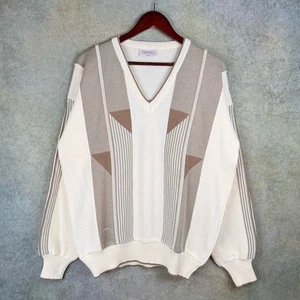 VTG 90s Gabicci Knit Sweater XL Tan Beige Made In Italy Soprano Style Geometric - Picture 1 of 8