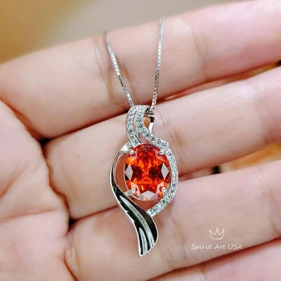 Large Sunstone Necklace , Gemstone Sterling Silver Wave Sun Stone Orange - Image 1 of 4