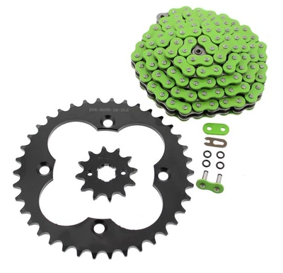 1987-1991 Honda FourTrax 250X TRX250X Green O-Ring Chain & Black Sprocket 12/38 Foto 1 de 2
