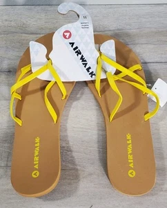 Airwalk Women's Brown Yellow Criss-Cross Sandal Beach Swim Casual Slippers Sz 11 - Picture 1 of 8