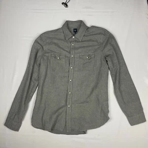 Gap Herren Pearl Snap Flanellhemd Größe Large Kragen Taschen grau 2010 Logo - Bild 1 von 12