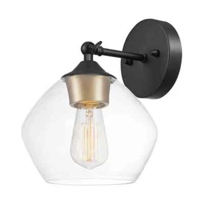Globe Electric Harrow 1-Light Matte Black Wall Sconce w/Clear Glass Shade 2-Pack - Image 1 of 4