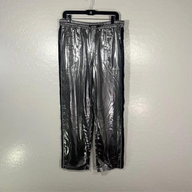 Pantalones Rag and Bone para mujer medianos plateados metálicos a rayas laterales rectos anchos Foto 1 de 4