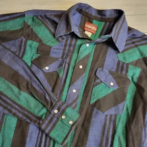 Vintage Wrangler Flannel Pearl Snap Button Western Cowboy Shirt Mens XLT Tall - Picture 1 of 8