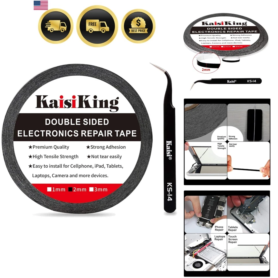 2mm LCD Repair Tape Phone Touch Screen Adhesive W 1 Tweezers for Cell iPad Table
