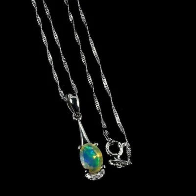 Серебряный кулон опал подлинный натуральный добытые драгоценные камни твердое серебро с цепочкой - Изображение 1 из 4
