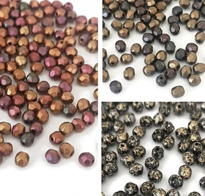 150 x 4mm Czech Fire Polished Faceted Round Glass Beads Metallic Gold Copper - Picture 1 of 5