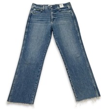 $285 NEW AMO Chloe Crop Raw Hem Ankle Jeans Kismet Blue High Rise Straight 32