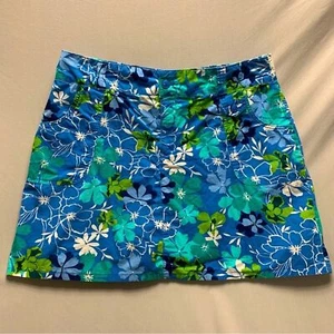 Blue Tropical Floral A Line Skirt Golf Skort Women’s 14W Lightweight Stretch - Picture 1 of 6