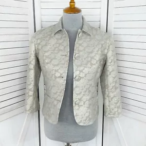 Giacca blazer Harold's Donna 2 Marrone Grigio Oro Metallico Floreale Jaquard Crop - Foto 1 di 13