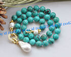 Natural Green Turquoise Gems Beaded White Keshi Baroque Pearl Pendant Necklace