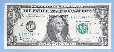 2007 September 22 Birthday Note $1 One Dollar Bill L 20079220 B (2007 - 9 - 22_) - Image 1 of 2