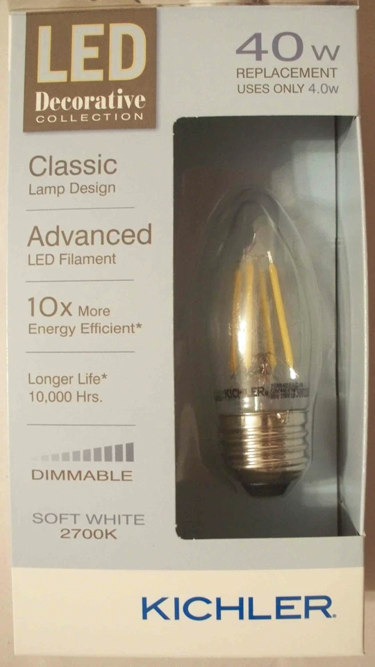 Kichler LED 40W/4W B10 Filament - Soft White 2700K - Dimmable-513821-Save 2+ - Image 1 of 2