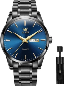 Men'S Luxury Stainless Steel Watch, Big Face Easy to Read Analog Quartz Watch fo - Picture 1 of 12