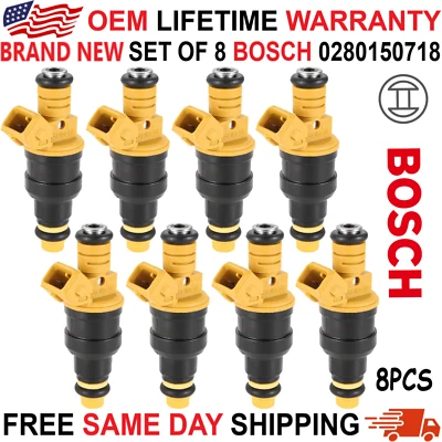 NEW OEM BOSCH x8 Fuel Injectors for 1995, 1996 Ford F-250 5.8L V8 #0280150718 - Image 1 of 4