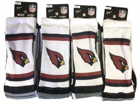 4pk AKM NFL Arizona Cardinals Logo Crew Socks Large for Sizes 10-13(N1) Cover