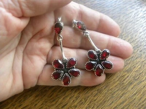 Garnet CZ Earrings Sterling Silver Red Handmade Silver Earrings 2" - Picture 1 of 7