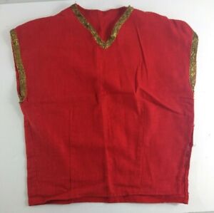 Vintage Children's Costume Shirt Top V Neck Red Gold Trim Cosplay Theater 