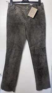 Pantalón BETTY BARCLAY Marrón 100% Cuero Genuino Gamuza Talla UK 16 Nuevo - Imagen 1 de 8