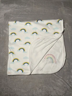 Starting Out Baby Blanket Rainbow Cloud  Reversible White Stretchy Jersey Knit - Image 1 of 4
