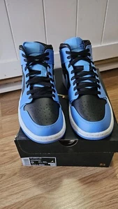Size 9 - Air Jordan 1 Mid Blue White Black 'University Blue' - Picture 1 of 7