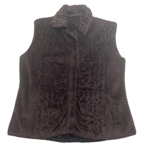 UBU Womens Medium Vest Brown Quilted Faux Fur Full Zip Reversible Pockets EUC M - Picture 1 of 11