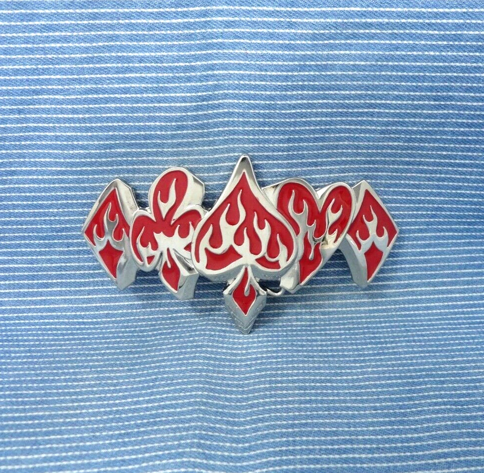 Flaming Spade Club Heart Diamonds Belt Buckle Hot Gambler Poker Cards    .GTA484 - Image 1 of 4