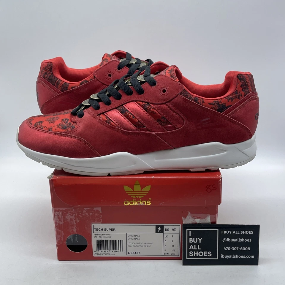 Talla 9.5 - Adidas Tech Super Año del Caballo Rojo Negro Gamuza Cuero (D65457) Foto 1 de 4