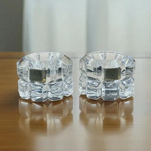 Mikasa Deco Crystal Candle Holders Taper Pair Heavy Block Design 80s Germany - Picture 1 of 14