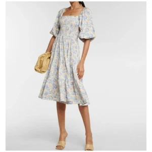 Polo Ralph Lauren Floral Shirred Cotton-Blend Midi Dress Blue Yellow Womens XXS - Picture 1 of 10